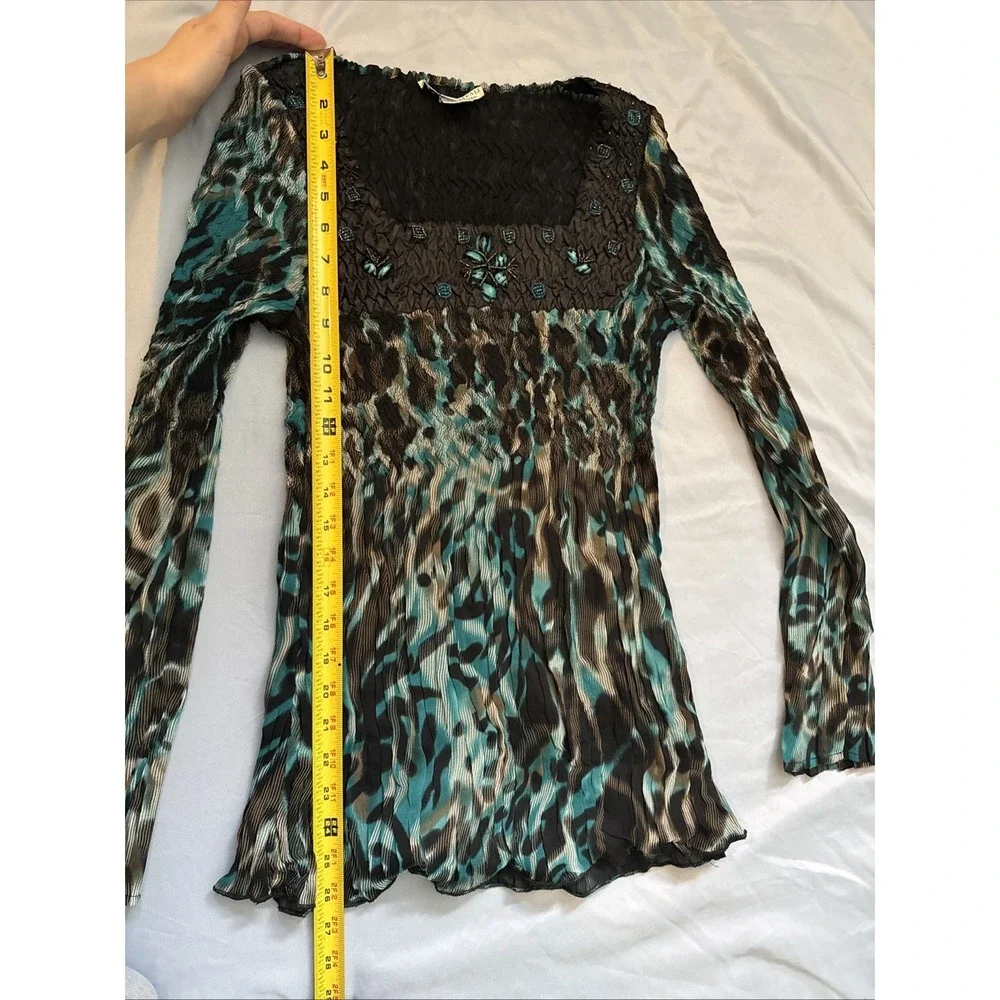Alberto Makali Crinkled Stretch Y2K Fairy Boho Funky Long Tunic Shirt Top Sz Med - Picture 3 of 8